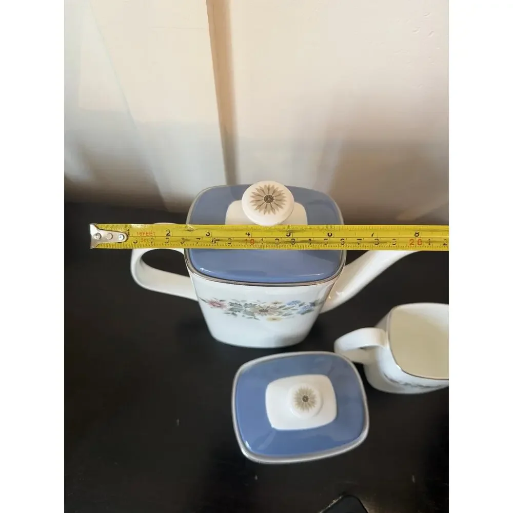 Royal Doulton Pastorale Tea Set of Teapot Creamer and Sugar Bowl with LId